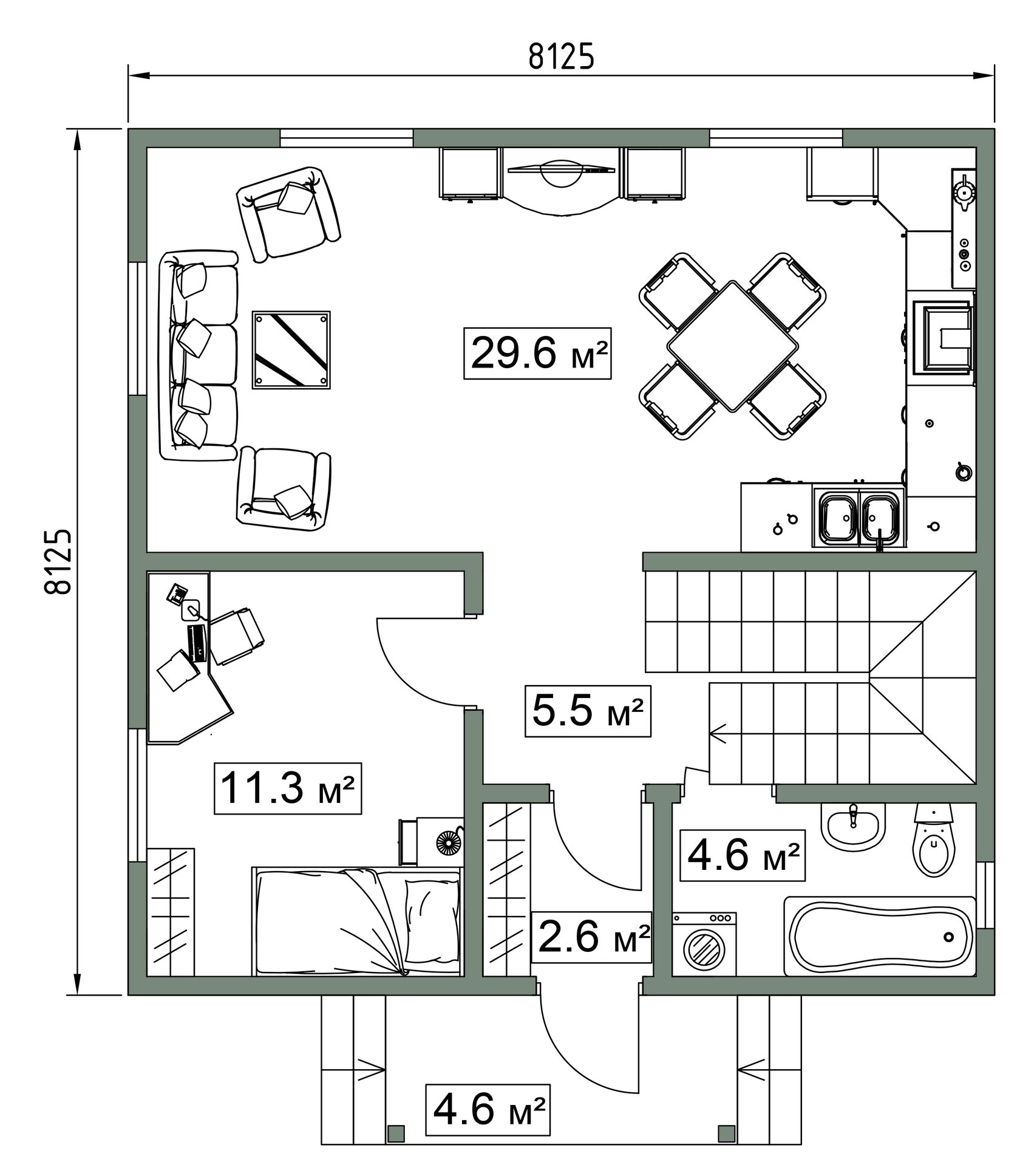 планировка дома из 6 комнат