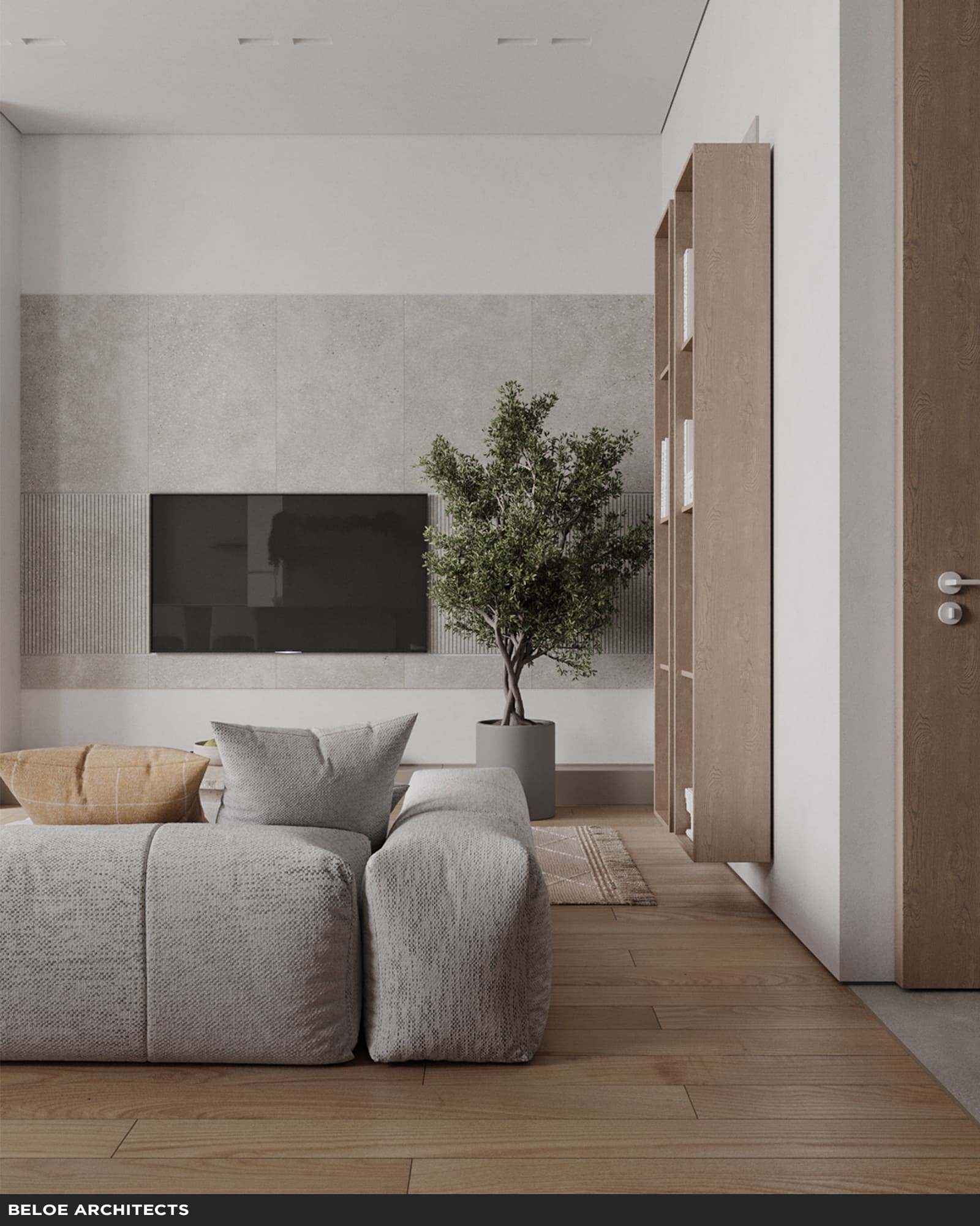 Дизайн-проект современной гостиной в стиле минимализм в Сочи от студии beloe architects
