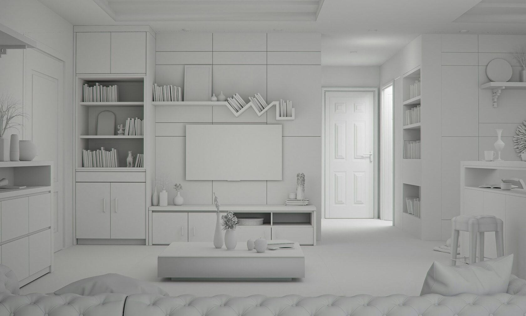 Каркасный вид 3D-модели квартиры