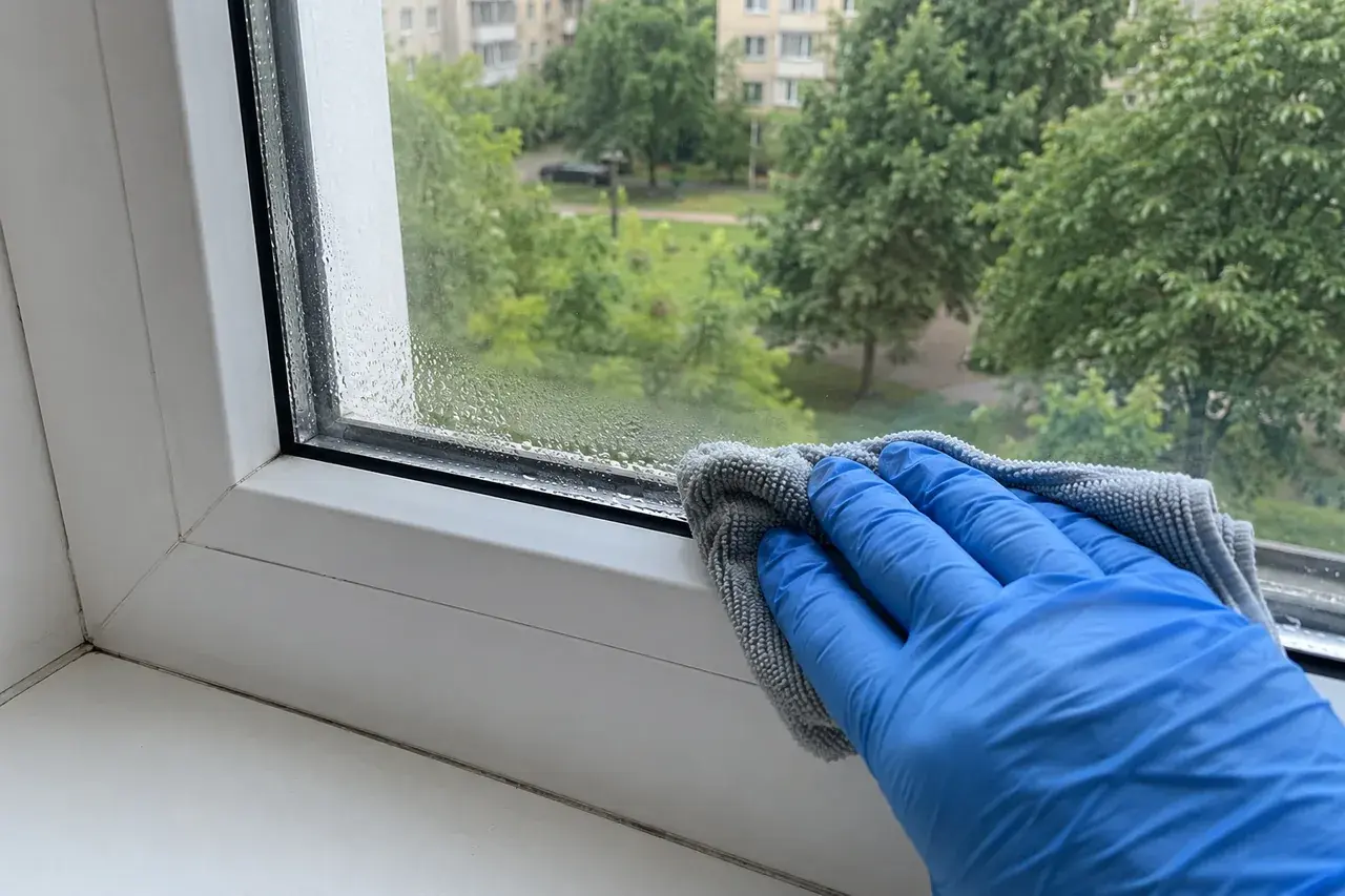 Удаление влаги у нижней кромки оконного стекла