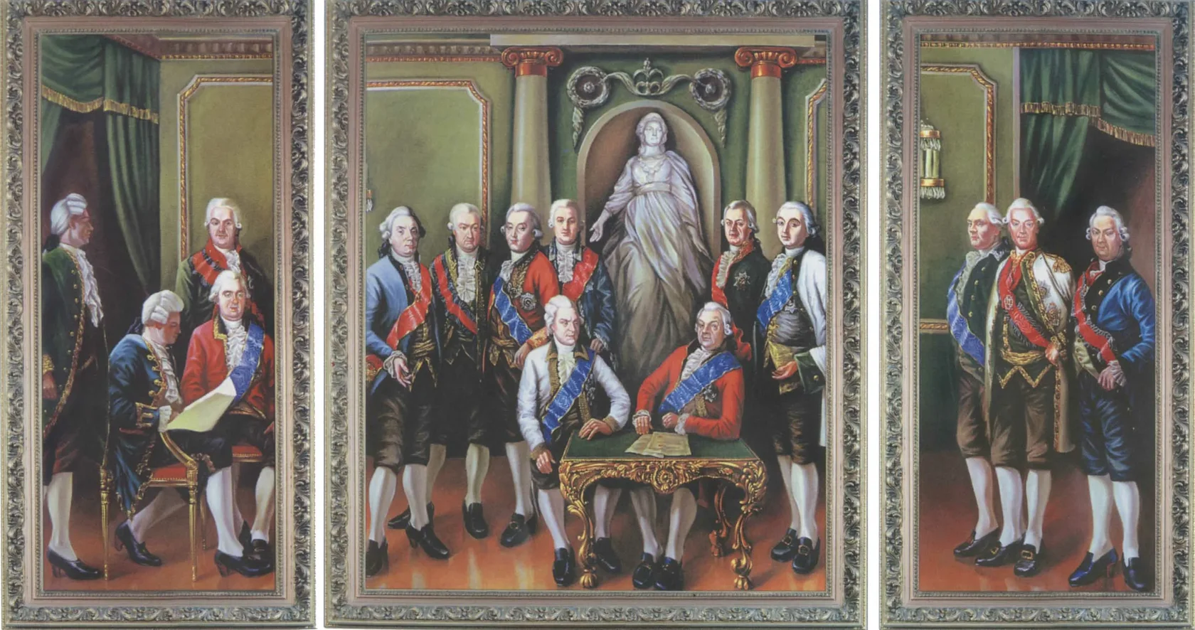 Историческая гравюра: Екатерина Великая подписывает указ об учреждении Вольного экономического общества 1765 года, символика Дня экономиста.