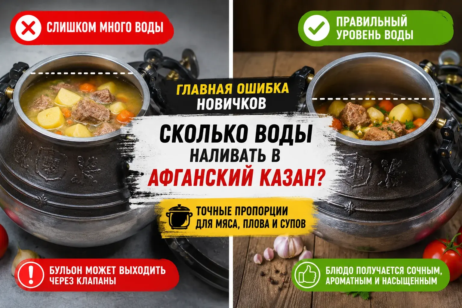 Сколько воды наливать в афганский казан для приготовления мяса, плова и супов