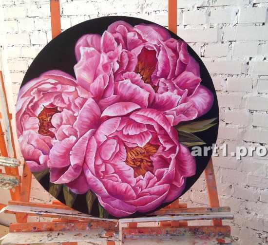 картина маслом круглая пионы