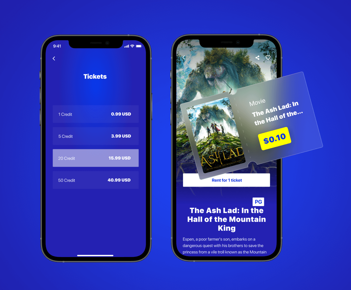 Экран покупки в приложении Vodeo