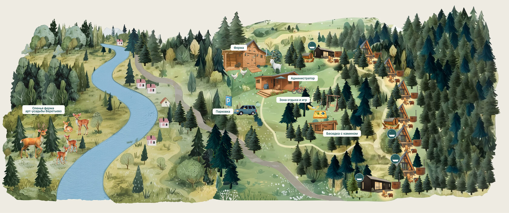 Карта глэмпинга Под кронами