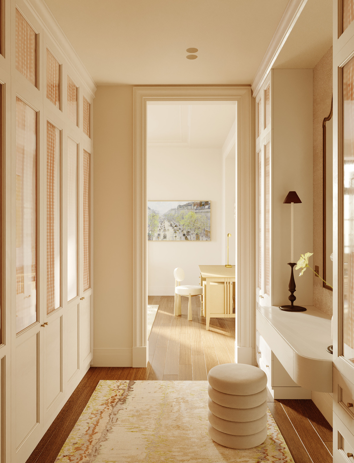 Гардеробная комната дочери в интерьере загородного дома дизайнера интерьера Екатерины Фёдоровой