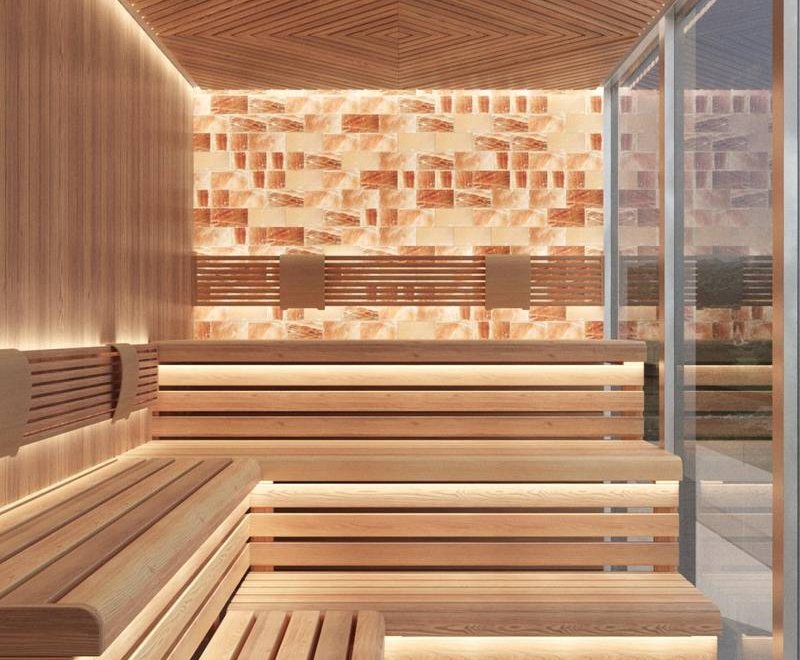 Сауна в SPA-комплексе гостиницы Askaneli с подсветкой полок