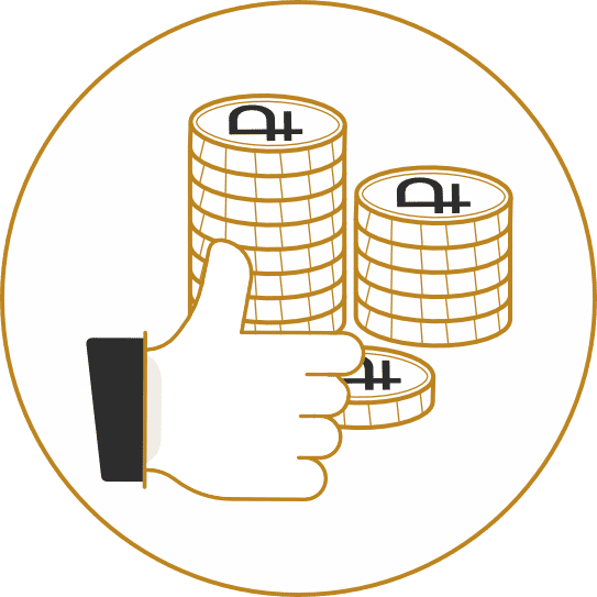 Иллюстрация с монетами и жестом 'палец вверх'