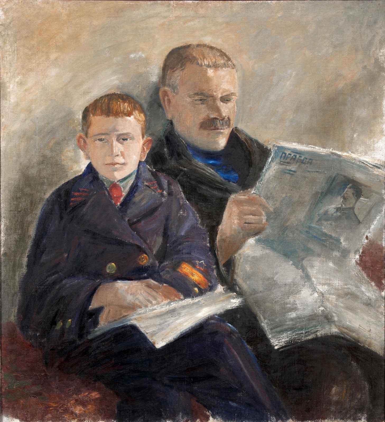 Отец и сын (летчик Водопьянов с сыном). 1935