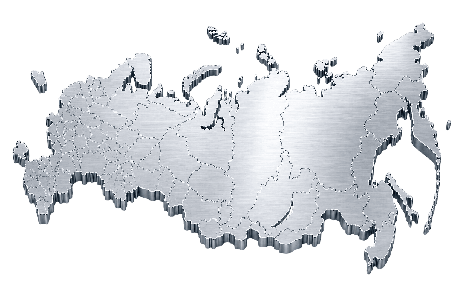 Объёмная металлическая карта России с регионами присутствия компании