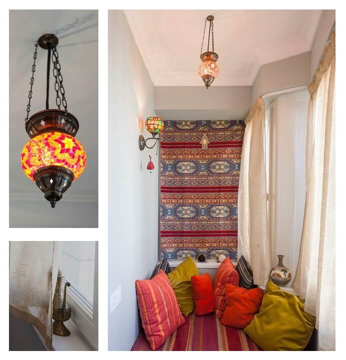 Коломенская набережная - Дизайн интерьера лоджия, ковер, подушки, лампы