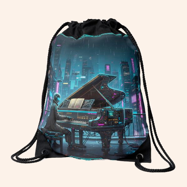 Cyberpunk Noir Drawstring Bag