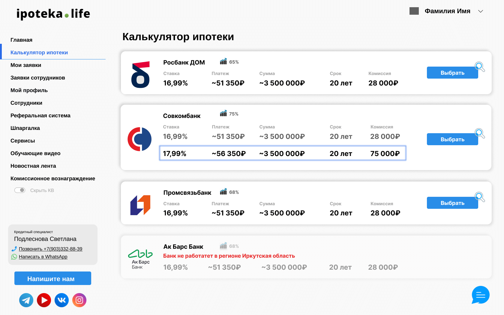 сравненние условий банков
