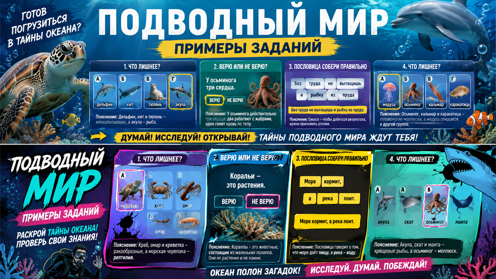 Дополнительные примеры заданий игры Подводный мир