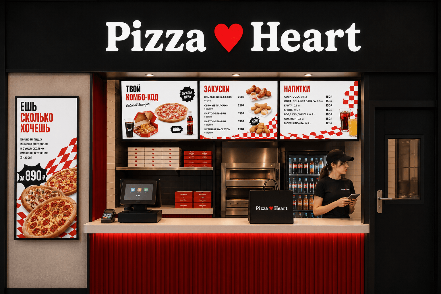 Интерьер Pizza Heart в формате Express