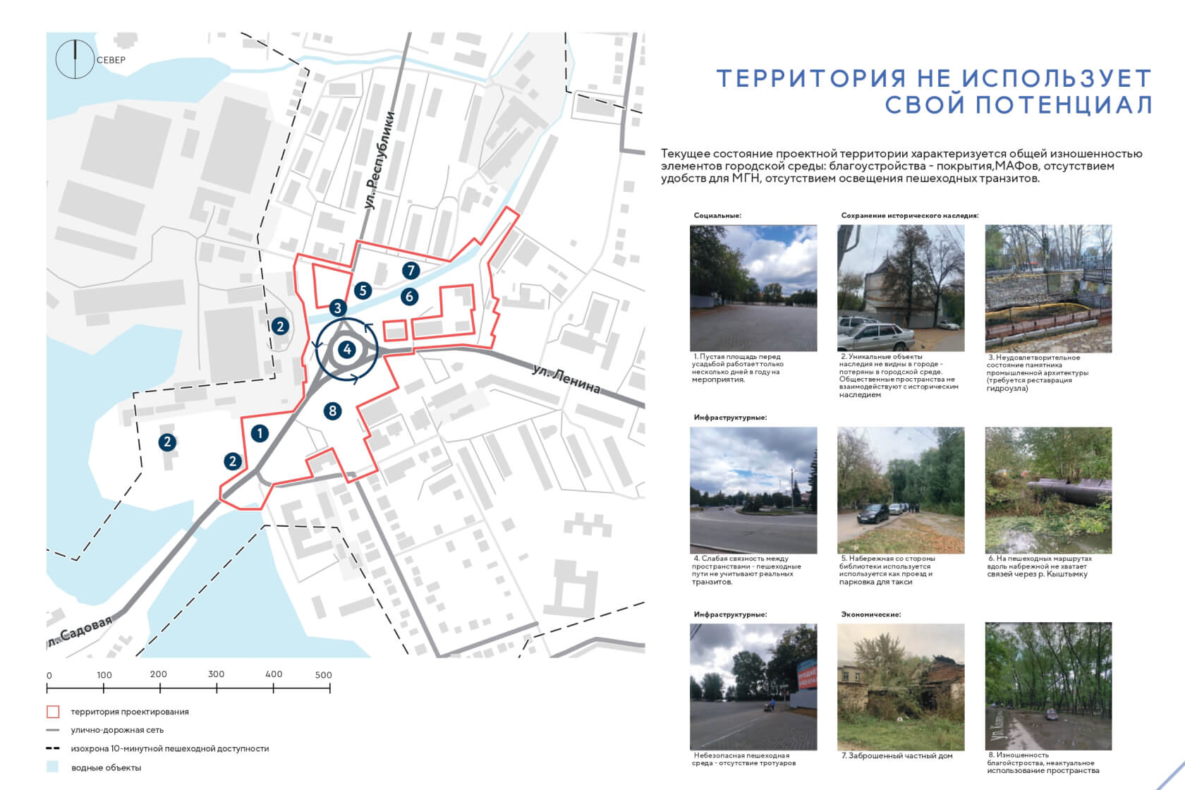 Исторический центр: городская площадь и набережная Кыштымки