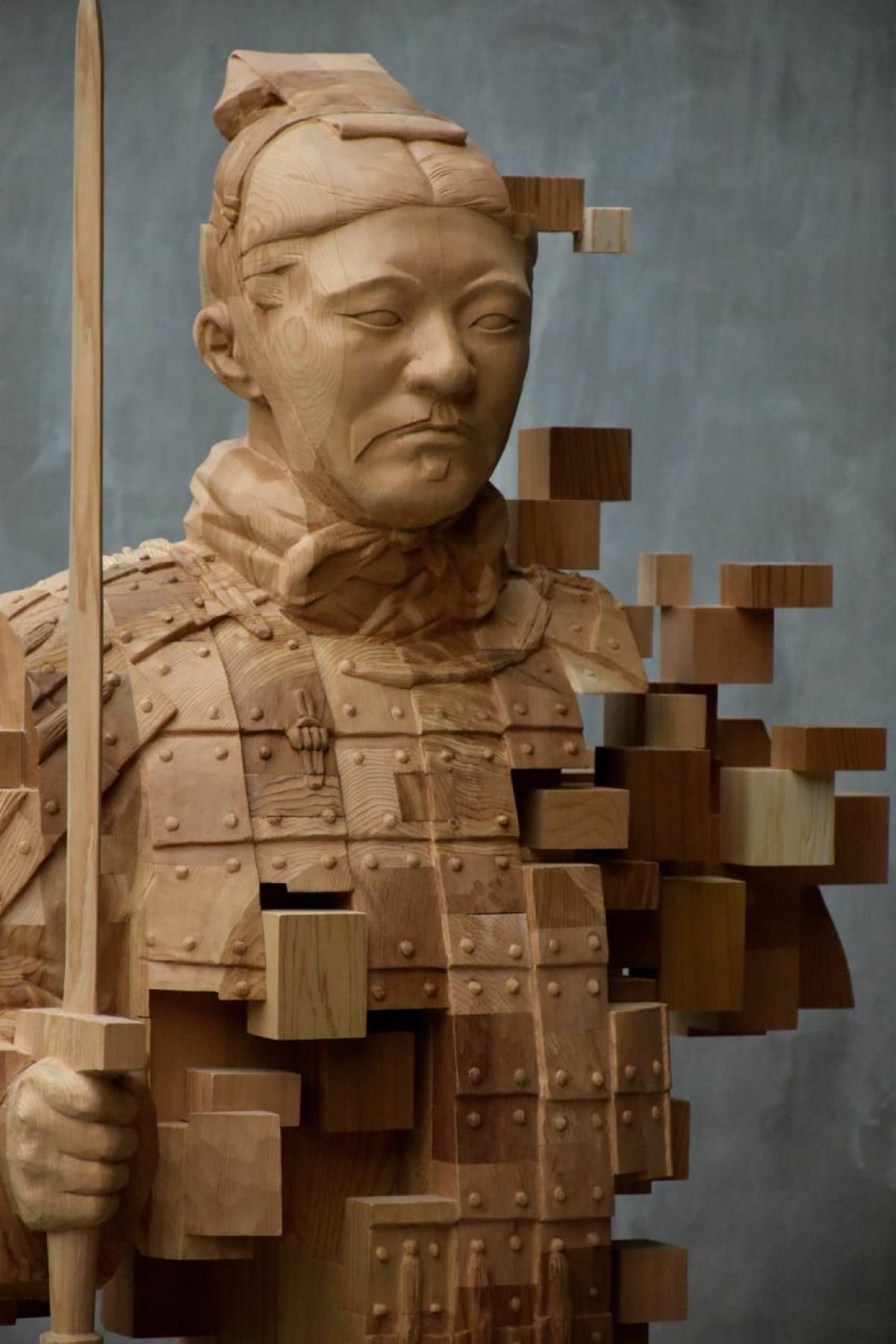деревянные пиксельные скульптуры