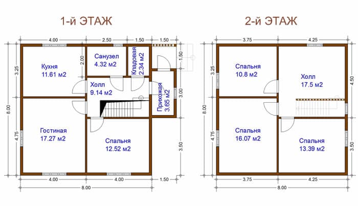 Проекты домов из бруса 8х8 2 этажа