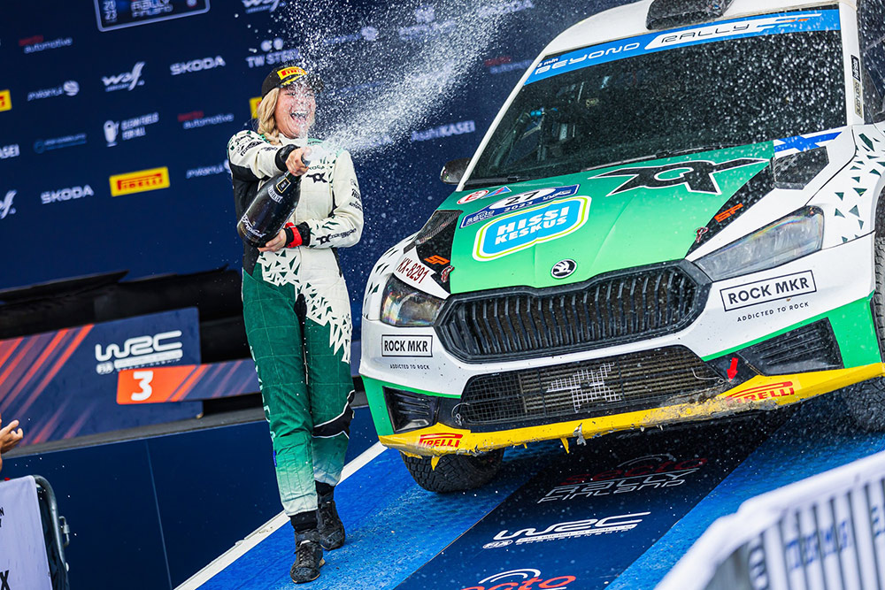 Победительница ралли Финляндия 2023 в зачете WRC2 Энни Мялконен, Škoda Fabia RS Rally2/Фото: Škoda Motorsport