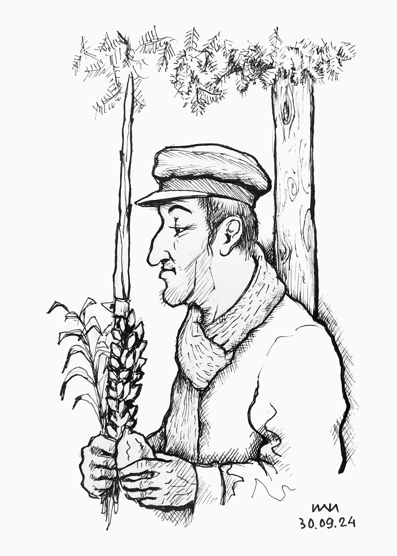 Праздник Суккот (четыре вида растений) - рисунок художника Йосифа Лихтарева