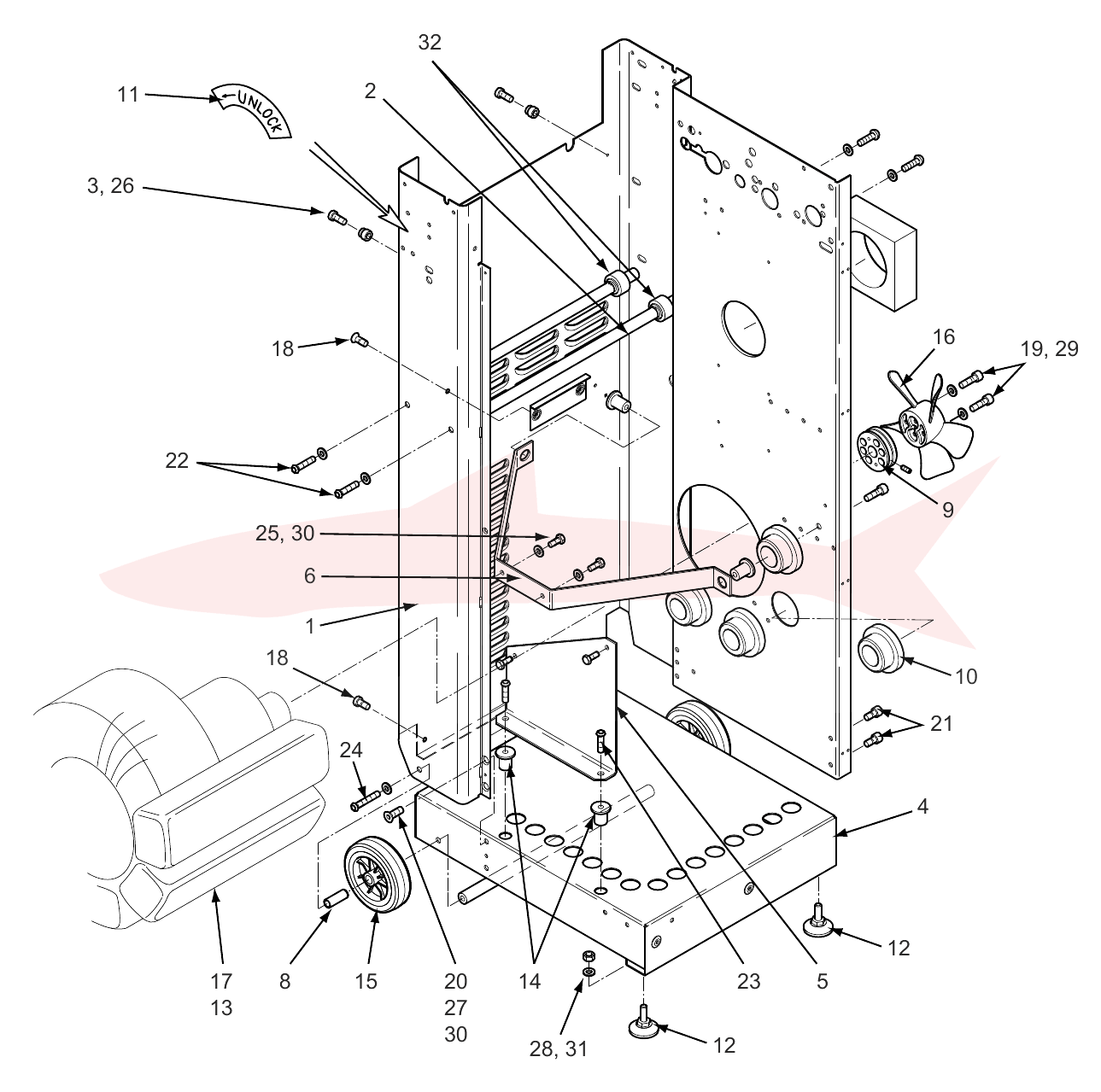 Morgana AutoCreaser Mk2 7-01-03 Main Assembly — схема деталей, позиции 1–32