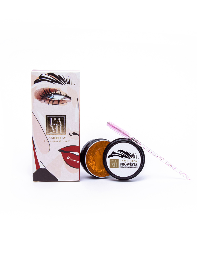 Orange color brow styling paste, brow lamination aftercare