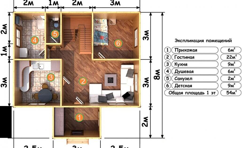 Планировки дома 8х8 фото Дом из бруса 8 x 8 м цена под ключ в Новосибирске проект Д-9