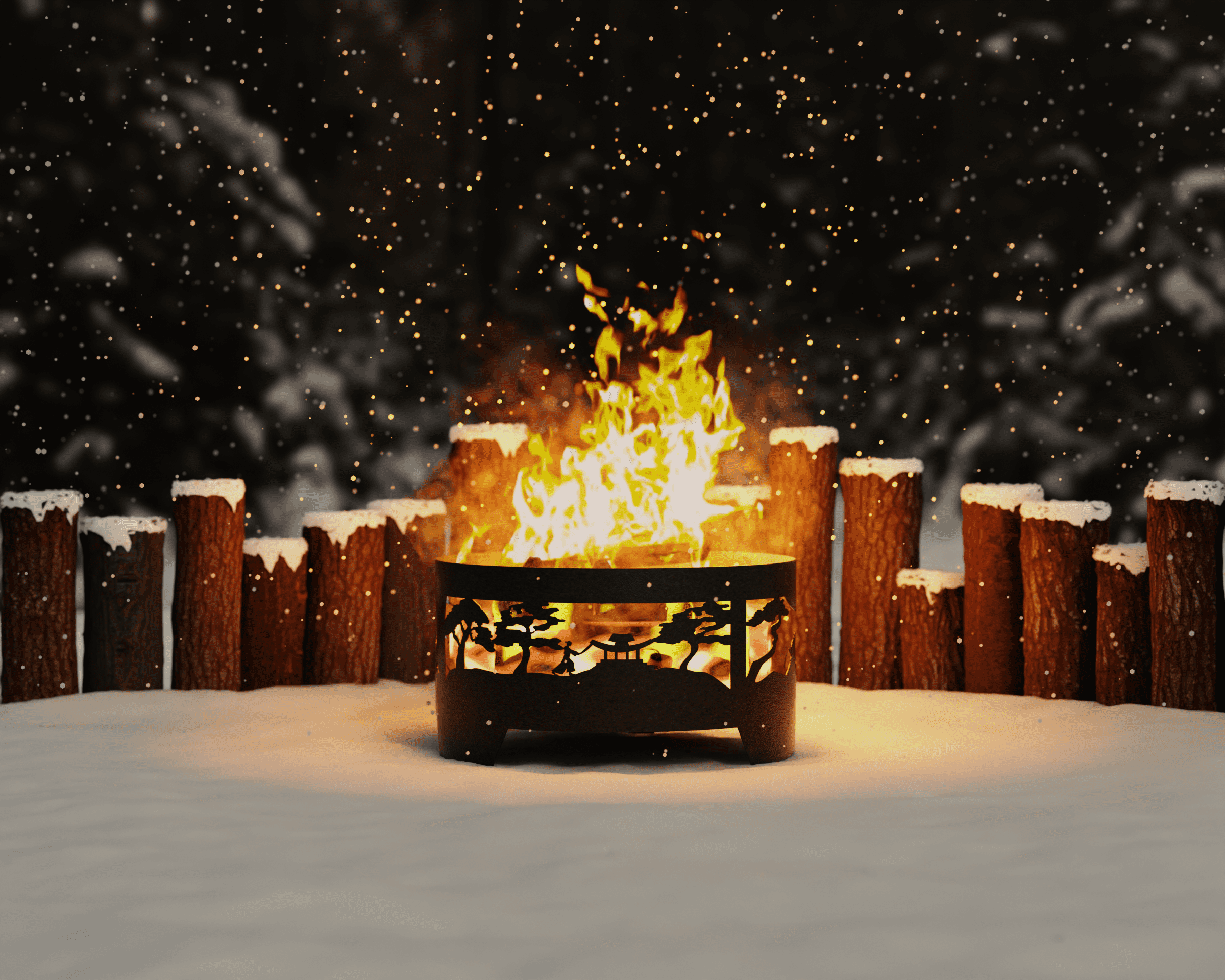 Костровая чаша Япония 65 см ночью