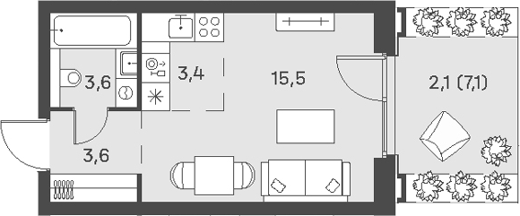 Студия 28 м²