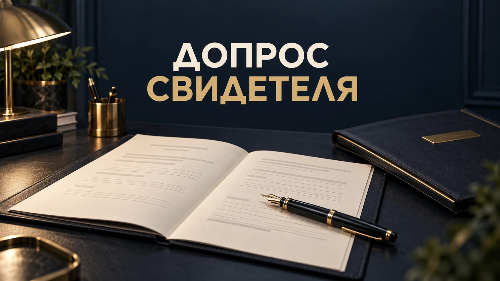 Концептуальная обложка: протокол допроса и документы на тёмно-синем столе