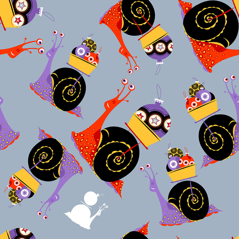 Улитки с корзинками с новогодними шариками. Паттерн