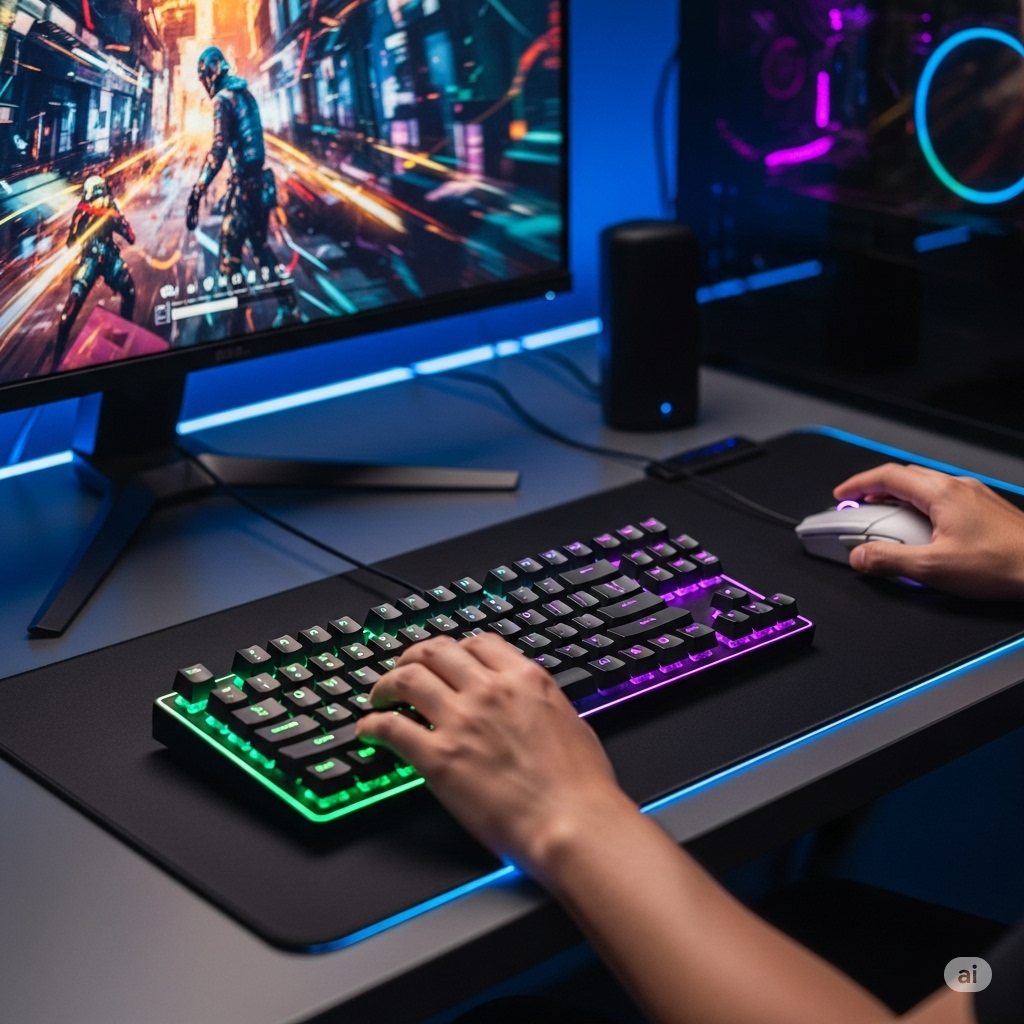 Игровая механическая клавиатура и мышь с RGB-подсветкой для оптовой закупки из Китая.