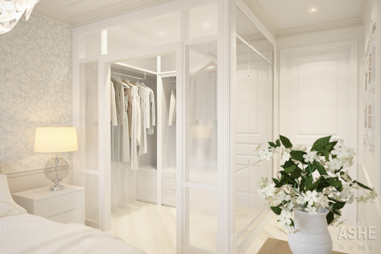 Спальня в современном классическом стиле с гардеробной