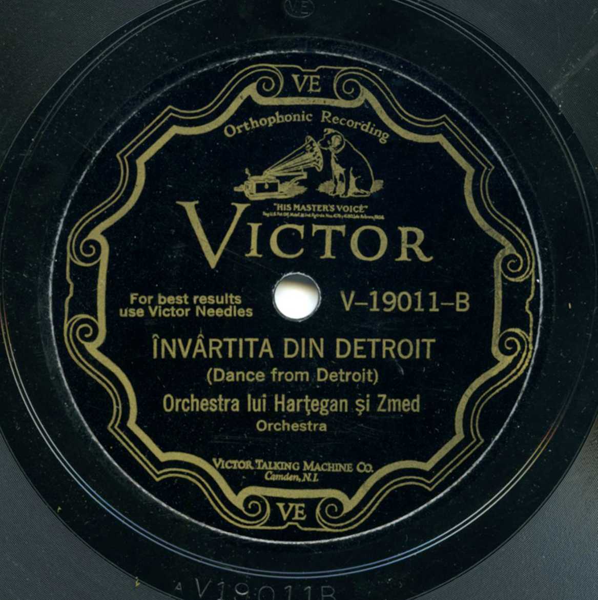 Этикетка пластинки Victor с пометкой Orthophonic Recording, вторая половина 1920-х