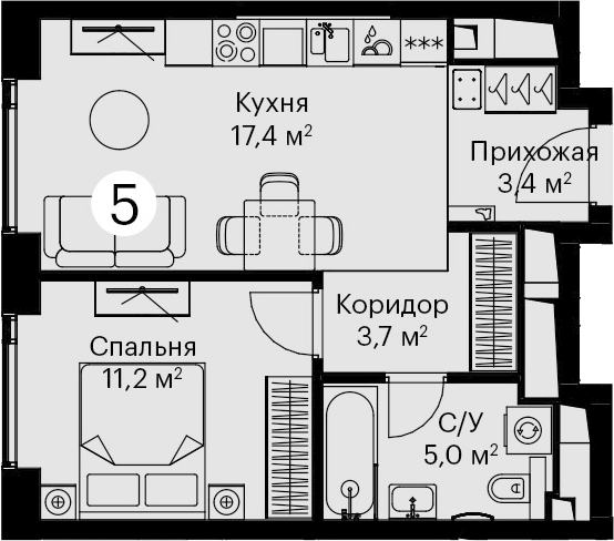 1-комн 40,7 м²