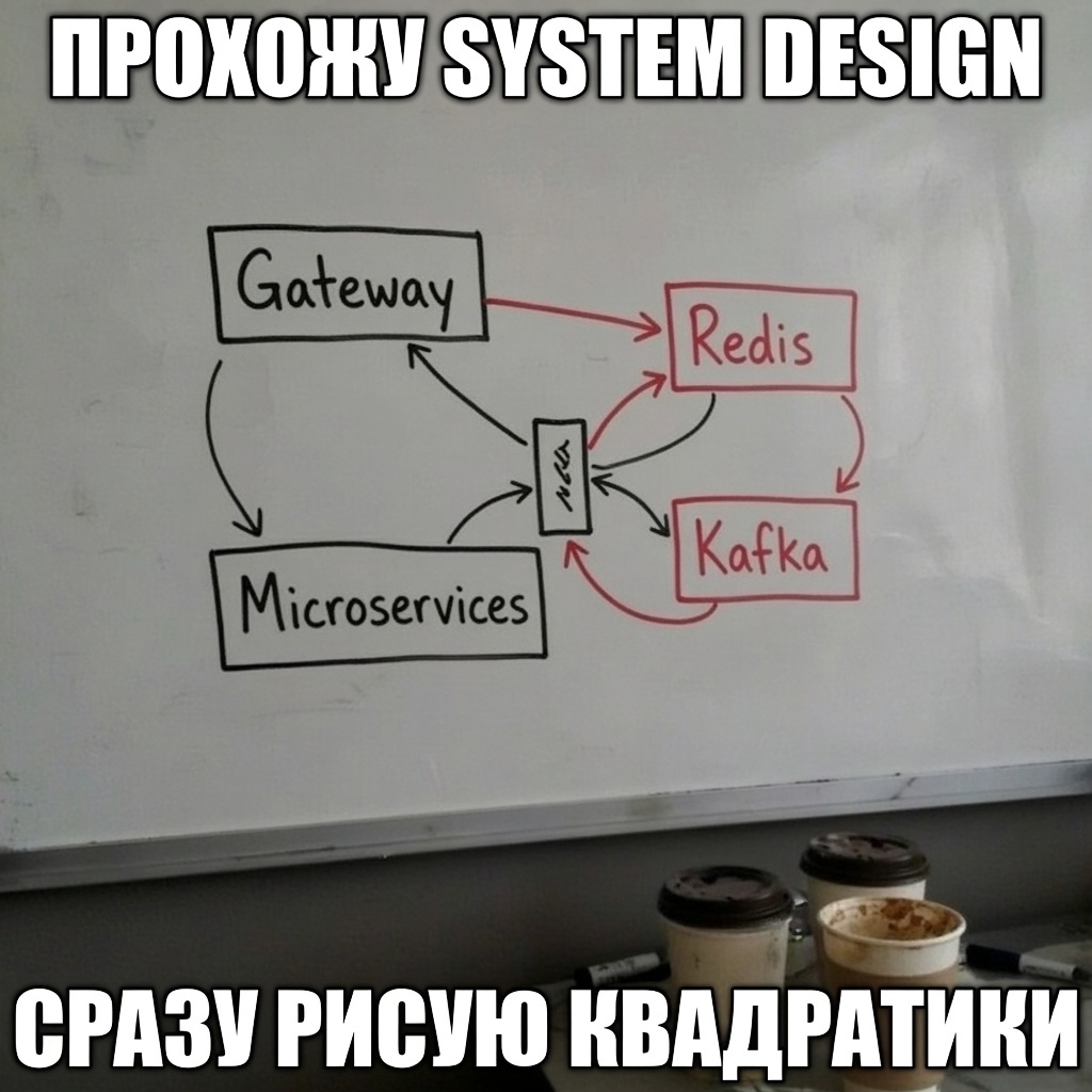 Мем: прохожу System Design — сразу рисую квадратики