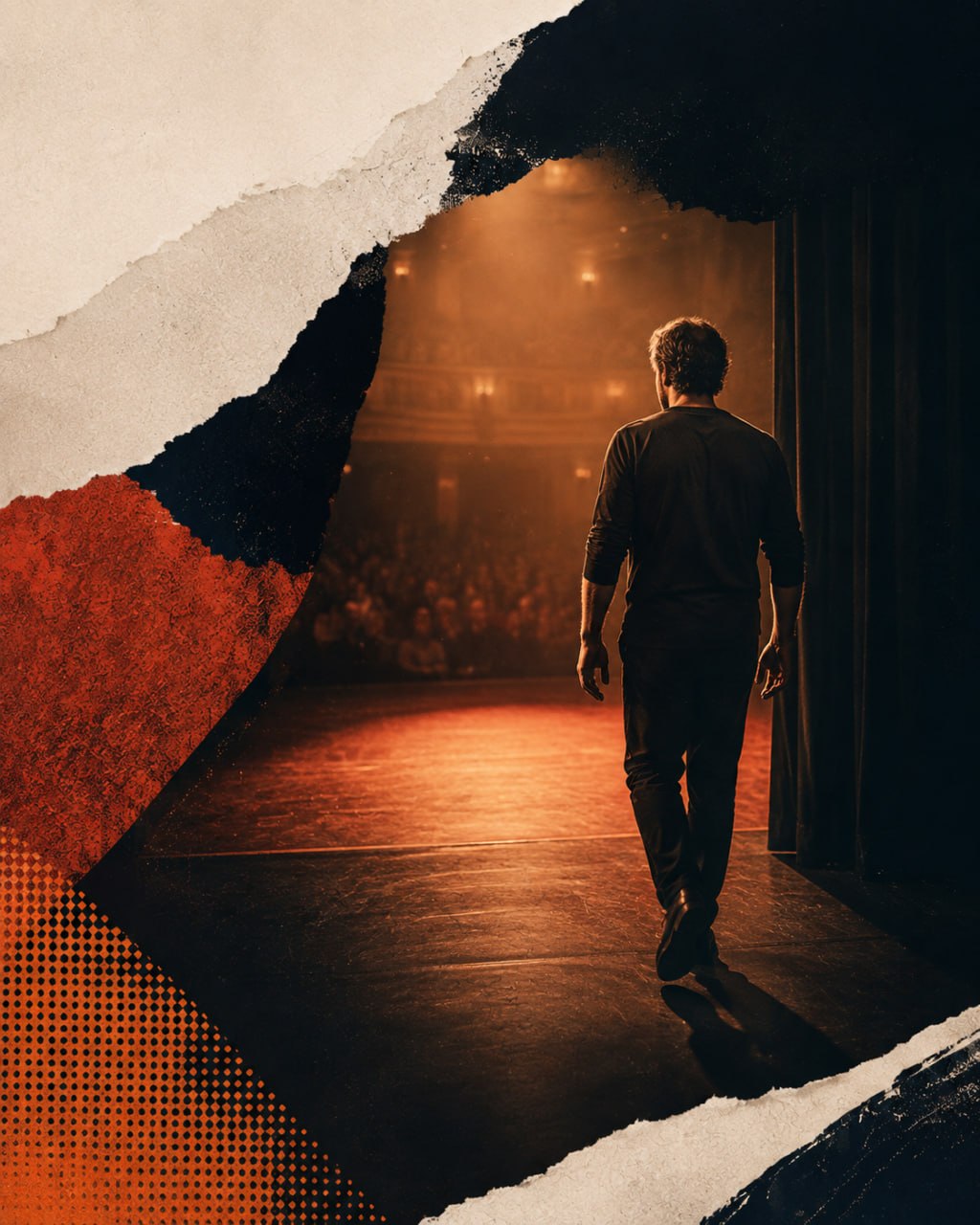 Актёр выходит на освещённую сцену