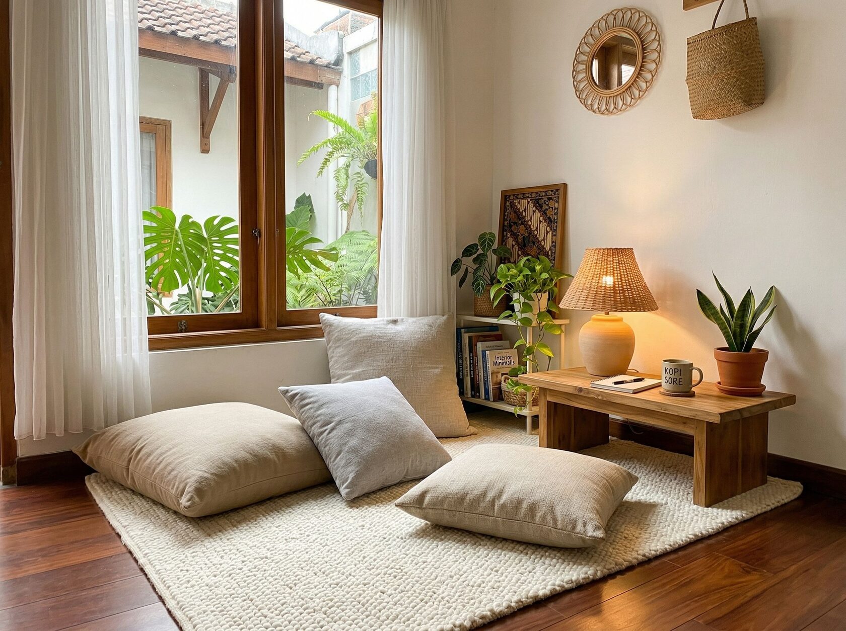 Sudut santai lantai minimalis untuk rumah kecil di Indonesia