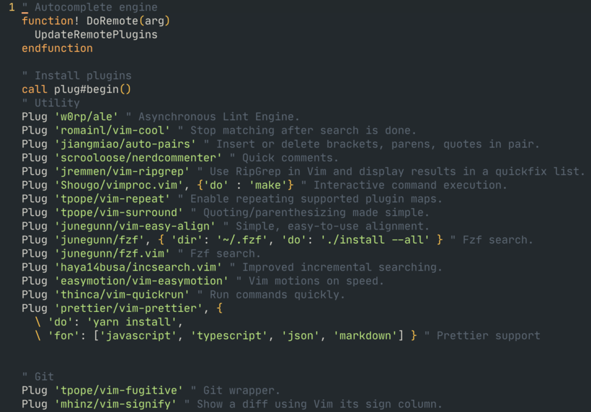 Плагины в конфигурационном файле Vim