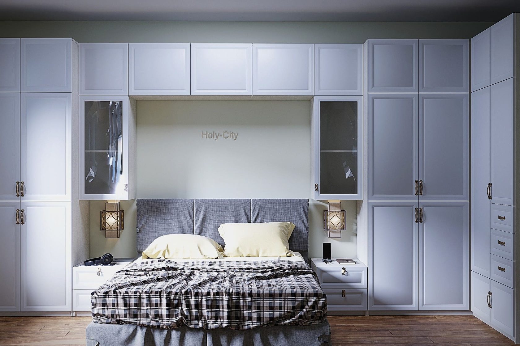 Шкафы над кроватью в спальне дизайн фото