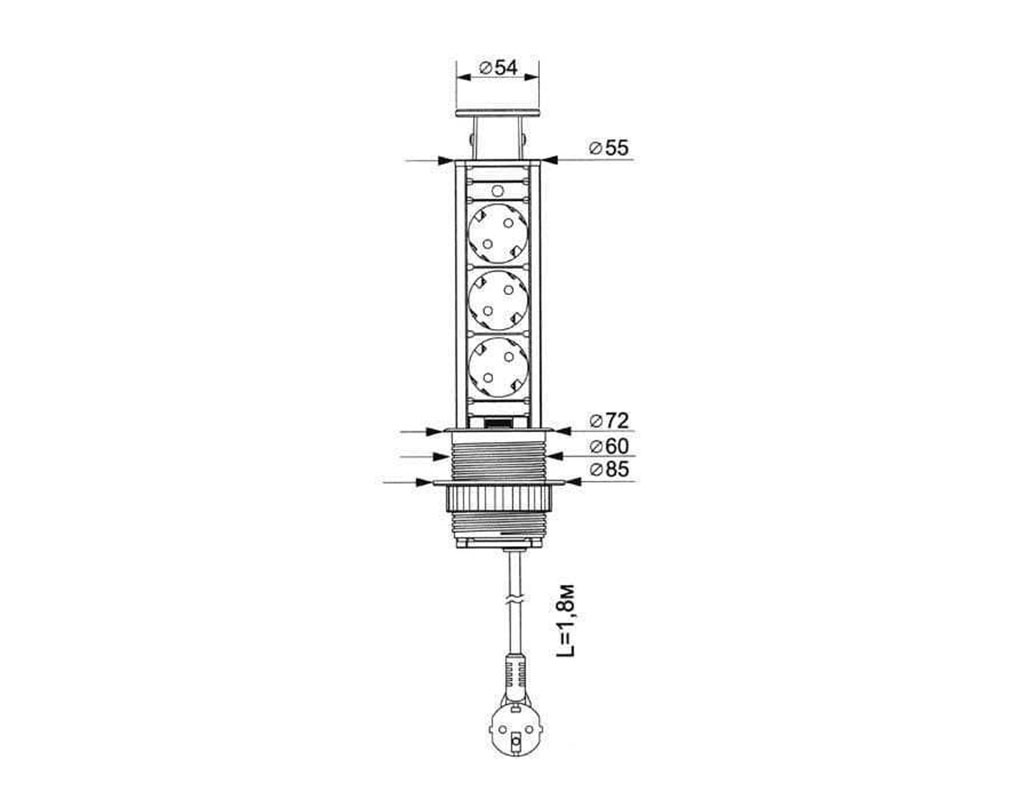 розетка в столешницу размеры