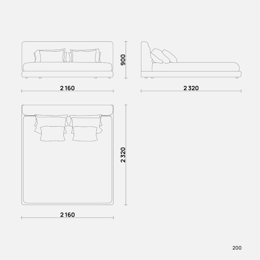 Современная двуспальная кровать Nuar от бренда Simple Form с мягким изголовьем и минималистичным дизайном, идеально подходящая для стильной спальни.