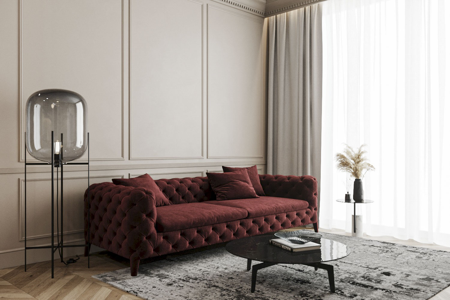 Итальянский диван с каретной стяжкой