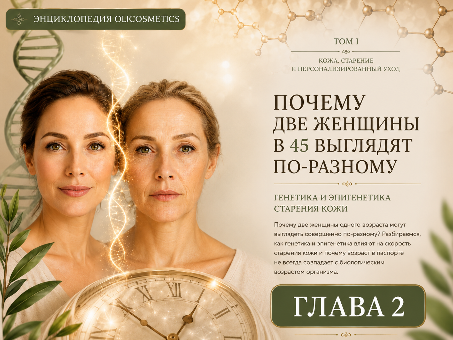 Глава 2 Энциклопедии olicosmetics Почему две женщины в 45 выглядят по-разному. Генетика эпигенетика биологический возраст и персонализированный подход к уходу за кожей.