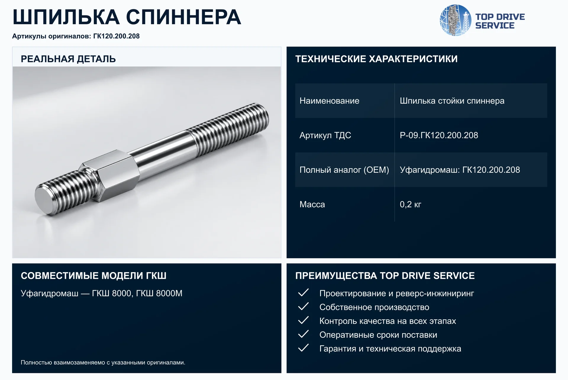 Шпилька стойки спиннера — OEM ГК120.200.208