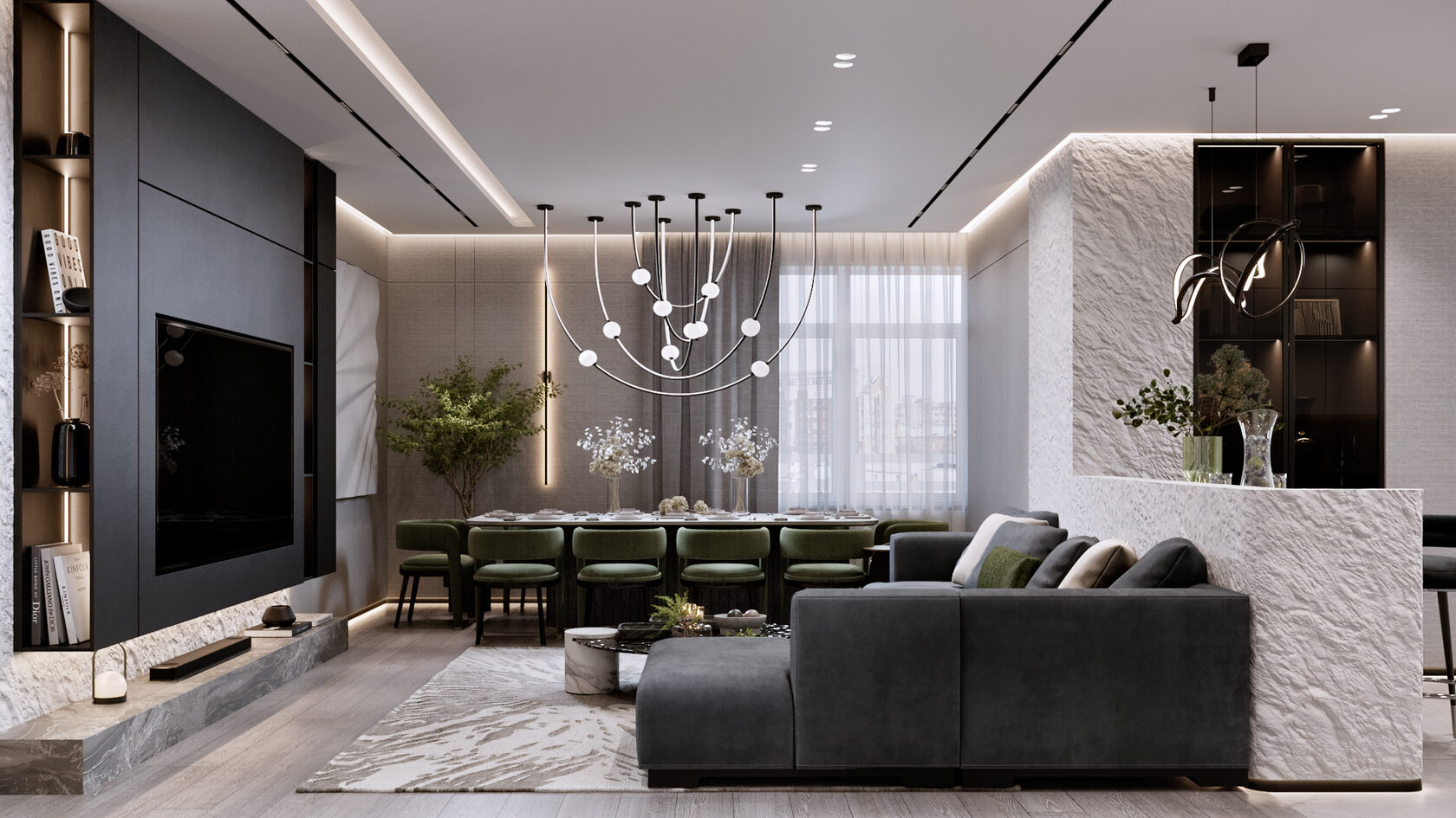 Дизайн интерьера кухни-гостиной в современном стиле