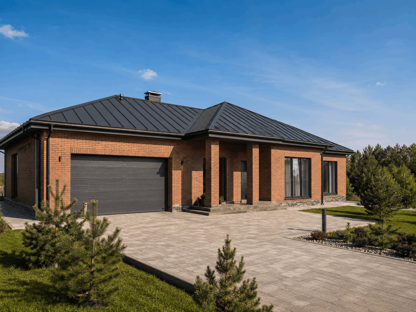 Garage Brick 152 — одноэтажный кирпичный дом с гаражом 152 м²