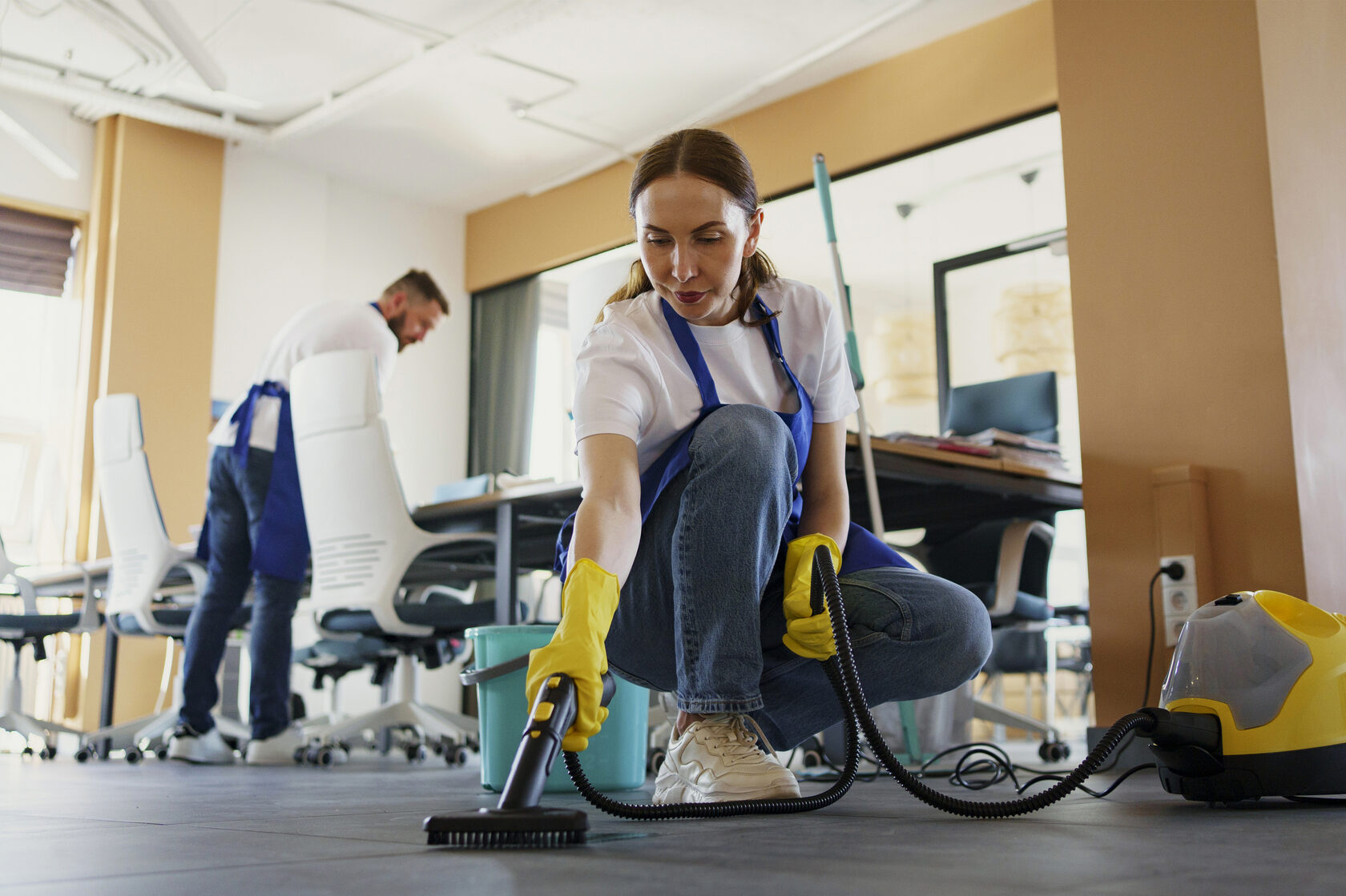 Professional cleaning team at work