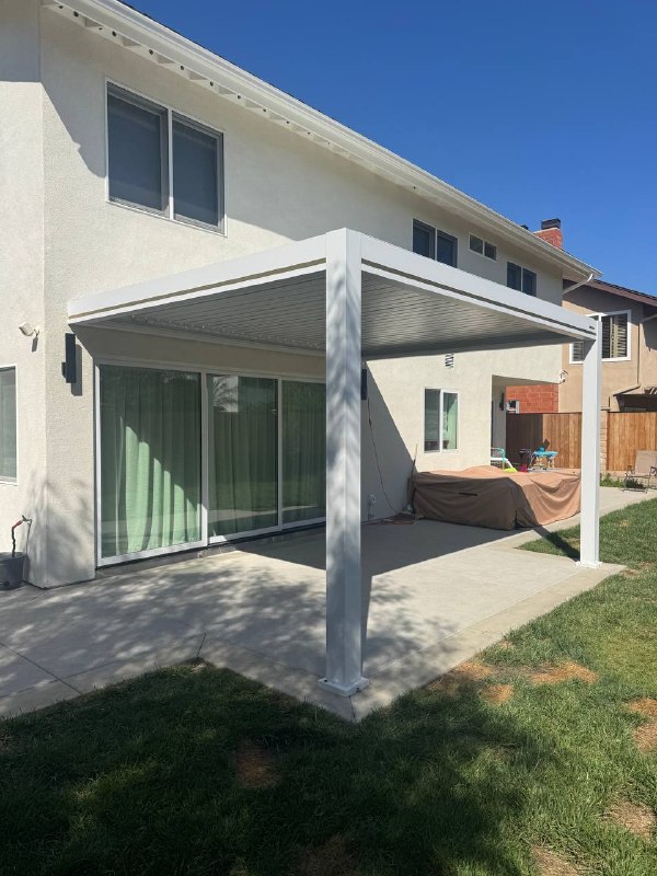 Finished motorized pergola and patio cover project in Huntington Beach