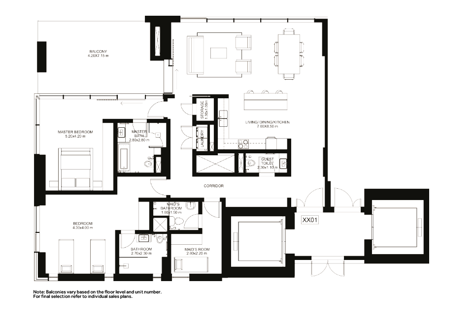 Floor Plans of 1/JBR Apartments and Penthouses in Jumeirah